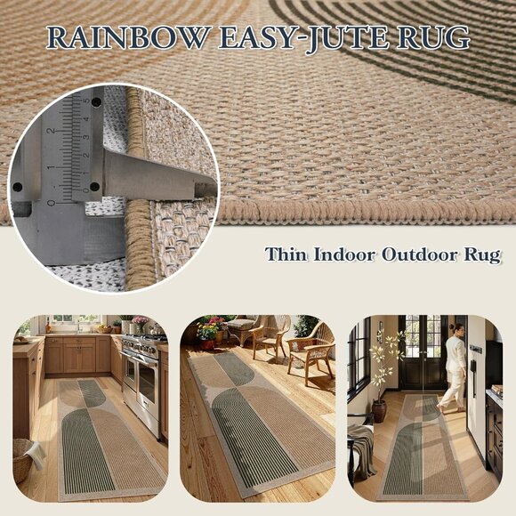 New Modern Rainbow Easy Jute Rug, 2x8 Hallway Runner Washable Rugs for Entryway - Picture 3 of 7